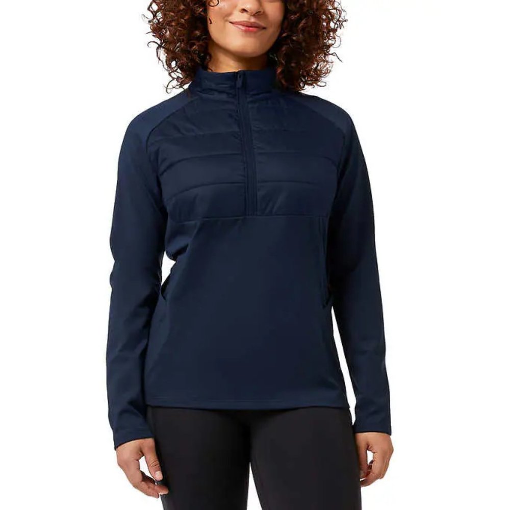 NWT 32 Degrees Women's Half-Zip Mixed Media Windbreaker Blue Sz L $70 8D093